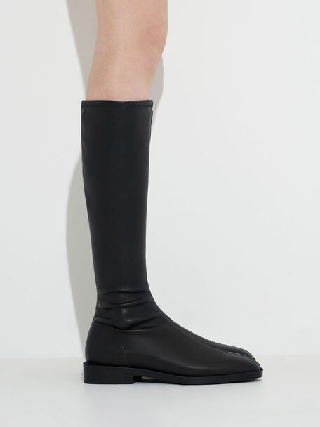 Knee High Flat Boots, Black, hi-res