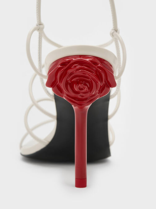 Sandales à lanières à talon en forme de rose Flor, Blanc craie, hi-res