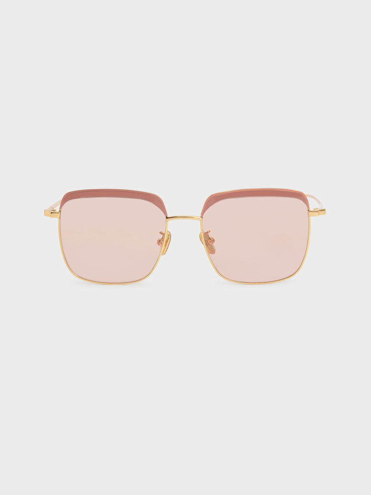 Thin Metal Frame Square Sunglasses, Rosa, hi-res