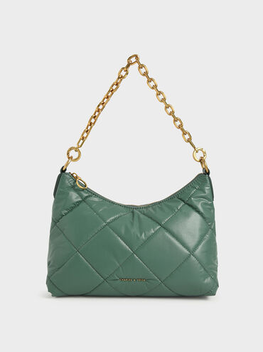 Paffuto Quilted Chain Handle Bag, Verde oscuro, hi-res