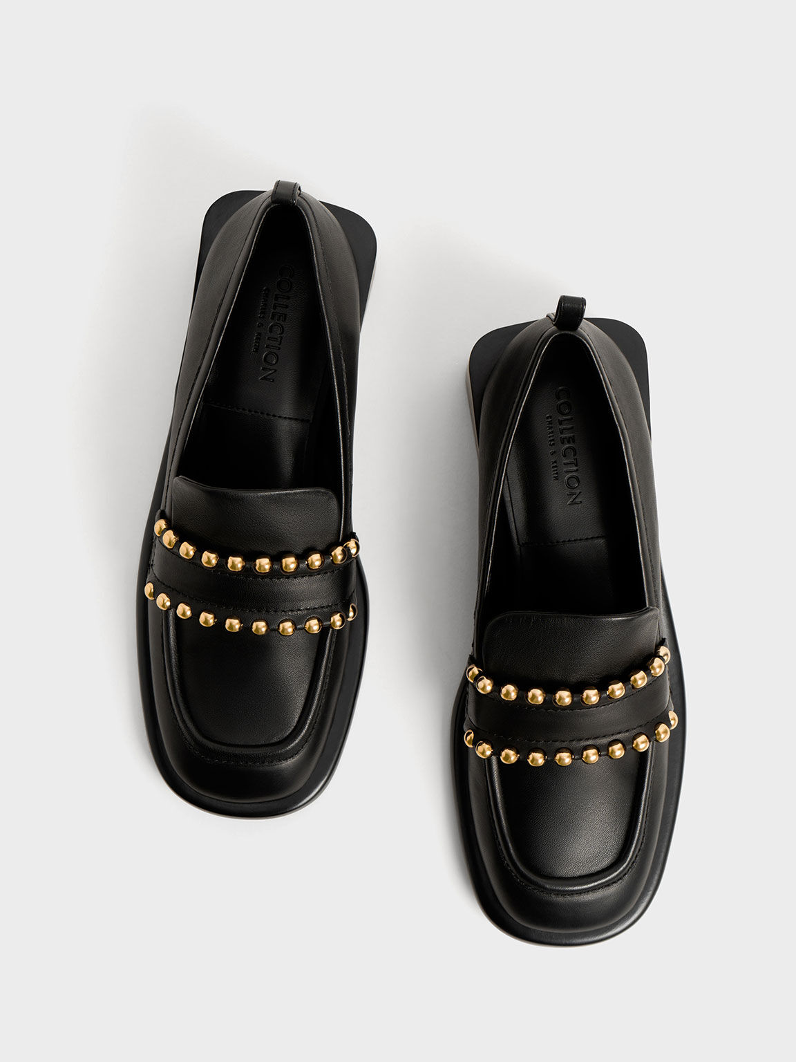 Studded Leather Penny Loafers, Black, hi-res