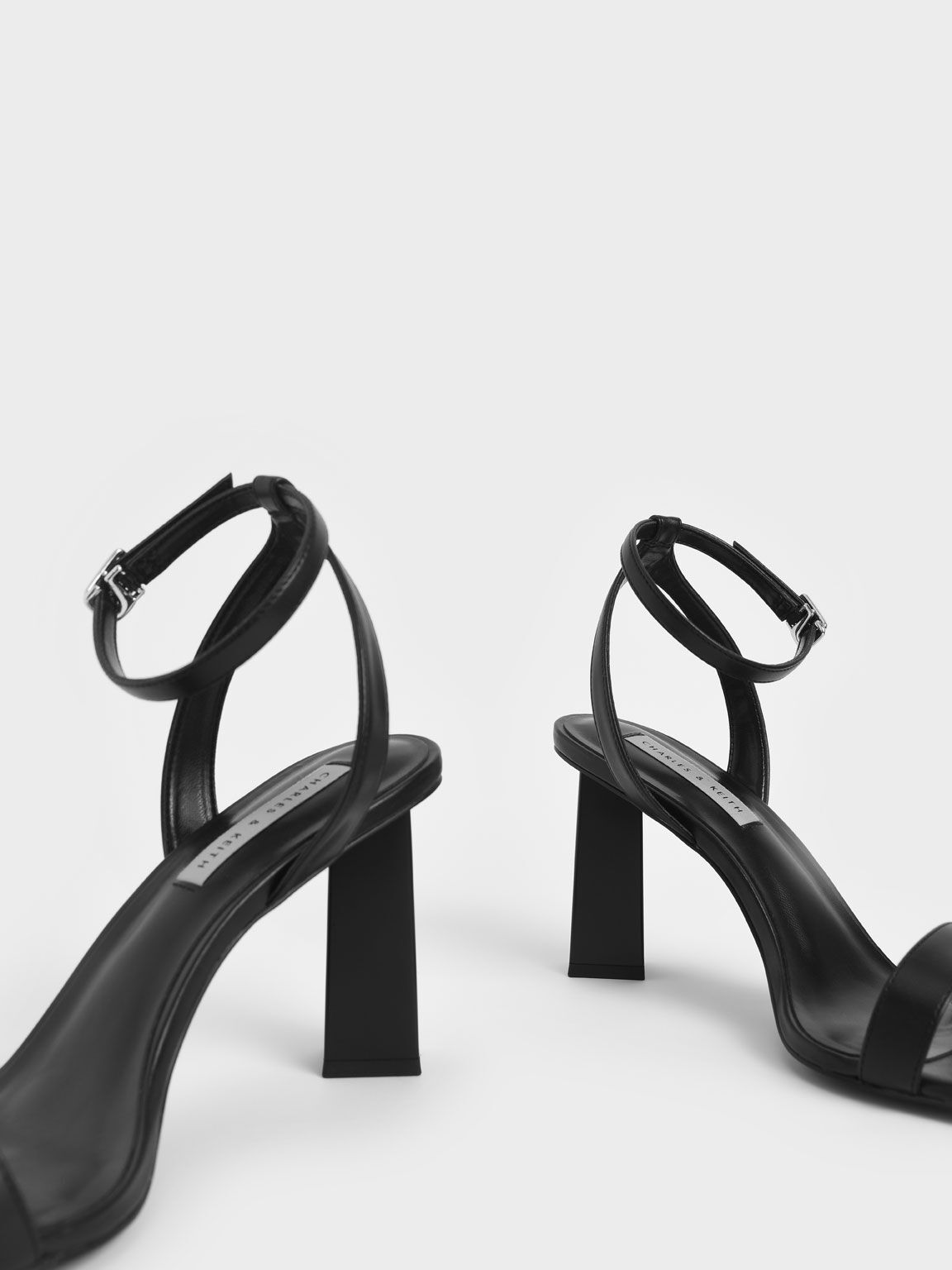 Ankle Strap Geometric Heeled Sandals, Black, hi-res
