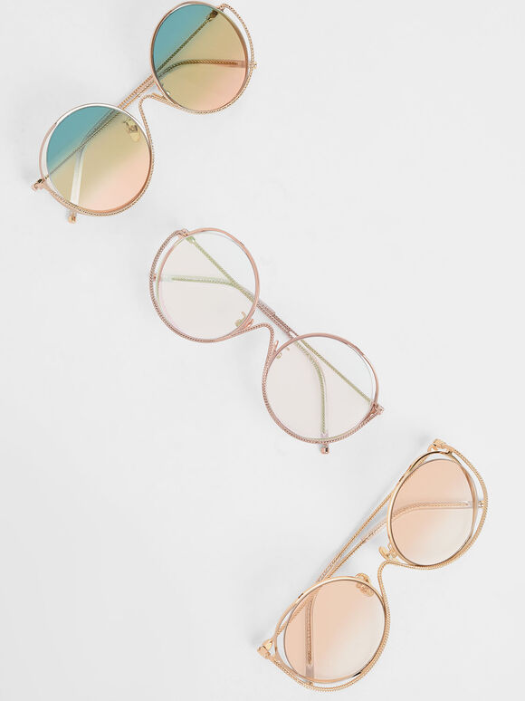 Double Rim Tinted Round Sunglasses, Pink, hi-res