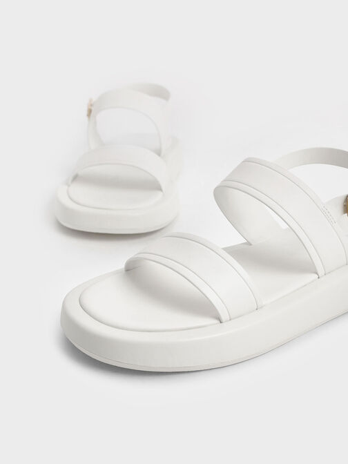 Sandales à plateforme avec bride arrière et bout ouvert, Blanc, hi-res