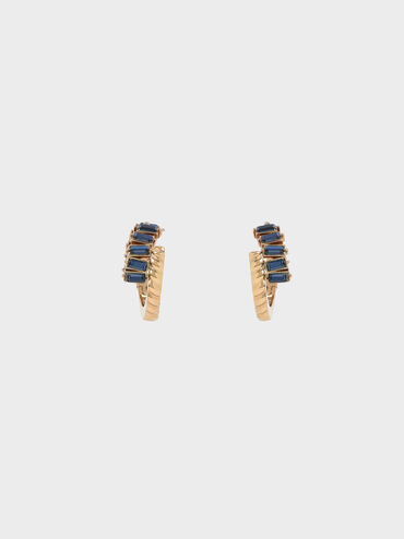 Swarovski® Crystal Embellished Huggie Hoop Earrings, Navy, hi-res