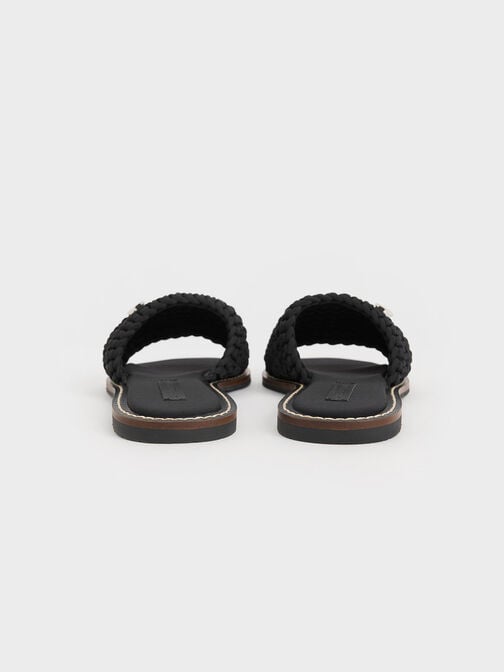 Woven Slide Sandals, Black Textured, hi-res