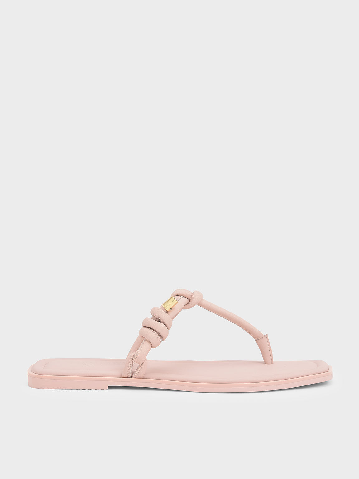 Leather Knotted Tubular Strap Thong Sandals, Pink, hi-res