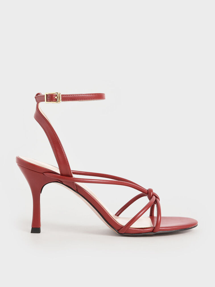 Front Knot Heeled Sandals, Red, hi-res