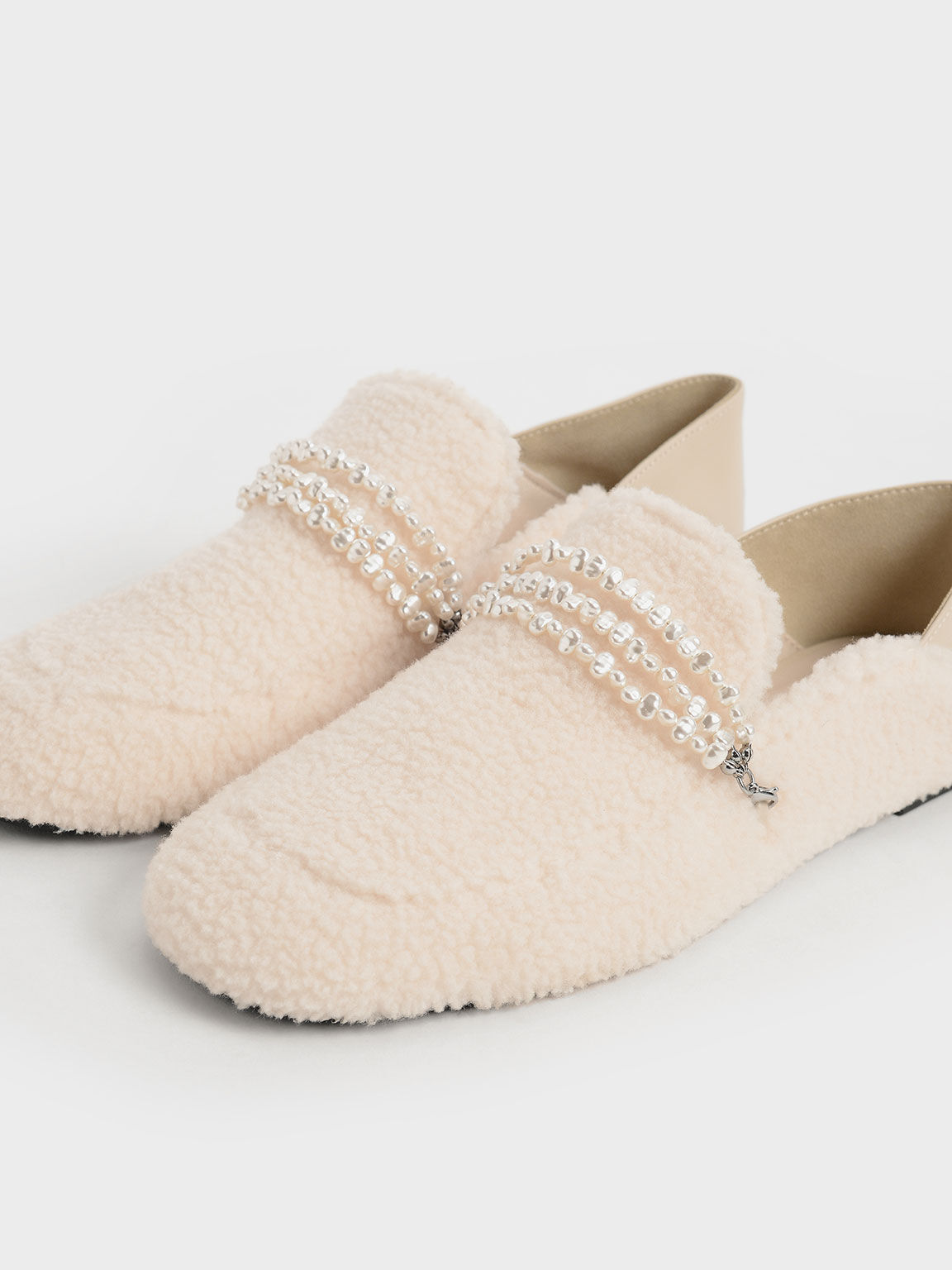Beaded Furry Step-Back Loafers, Chalk, hi-res