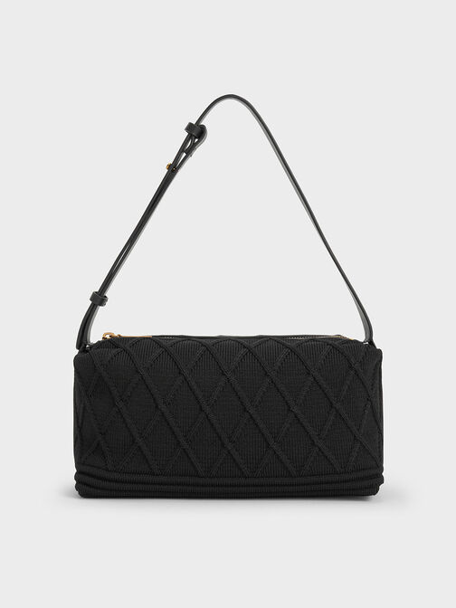 Willa Knitted Shoulder Bag, Black, hi-res
