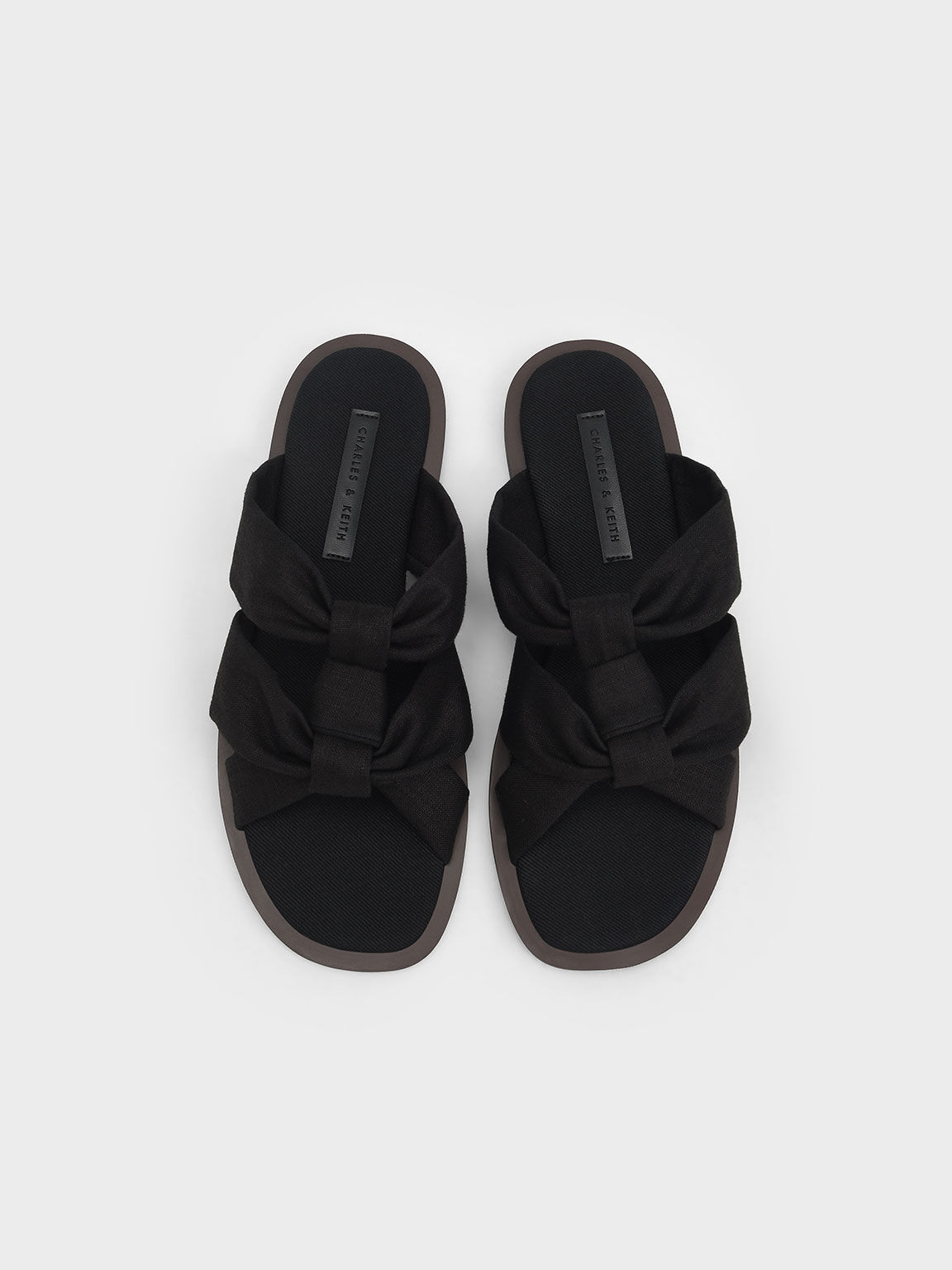 Linen Slide Sandals, Black, hi-res