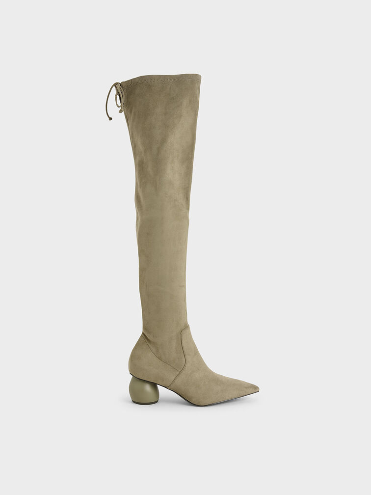 Textured Thigh High Boots, Olive, hi-res
