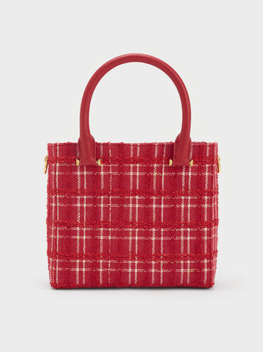 Georgette Tweed Square Tote Bag, Red, hi-res