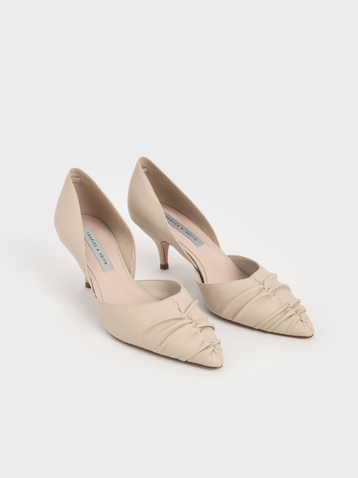 Ruched D'Orsay Court Shoes, Taupe, hi-res
