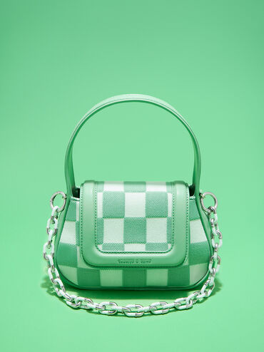 Shiloh Checkerboard Top Handle Bag, Green, hi-res