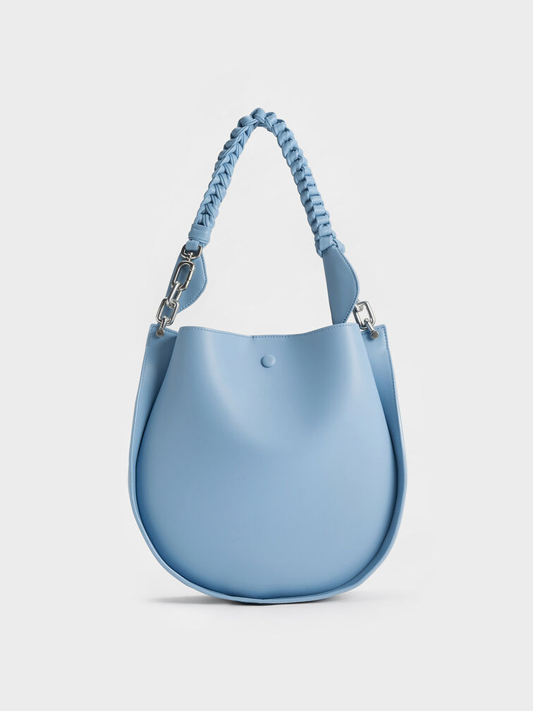Light Blue Cleona Braided Handle Shoulder Bag - CHARLES & KEITH LV