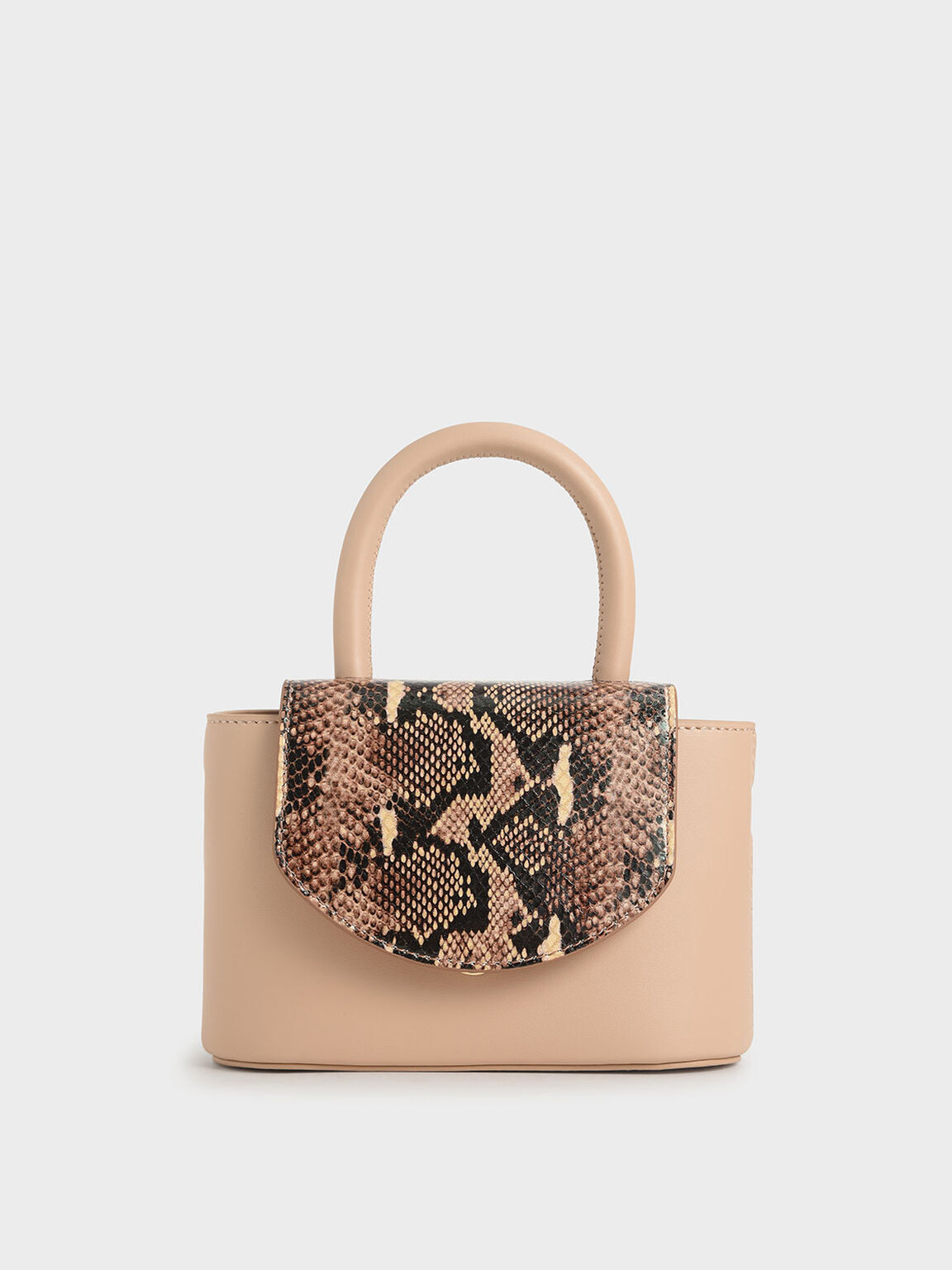 Snake Print Leather Cylinder Bag, Pink, hi-res