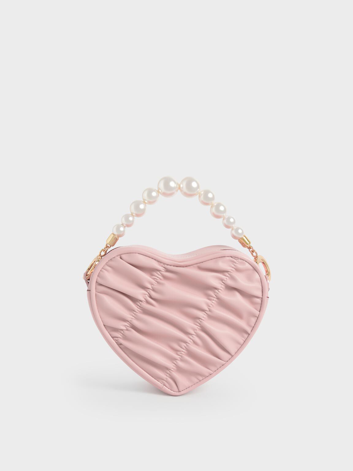 Bead Handle Heart Evening Bag, Pink, hi-res