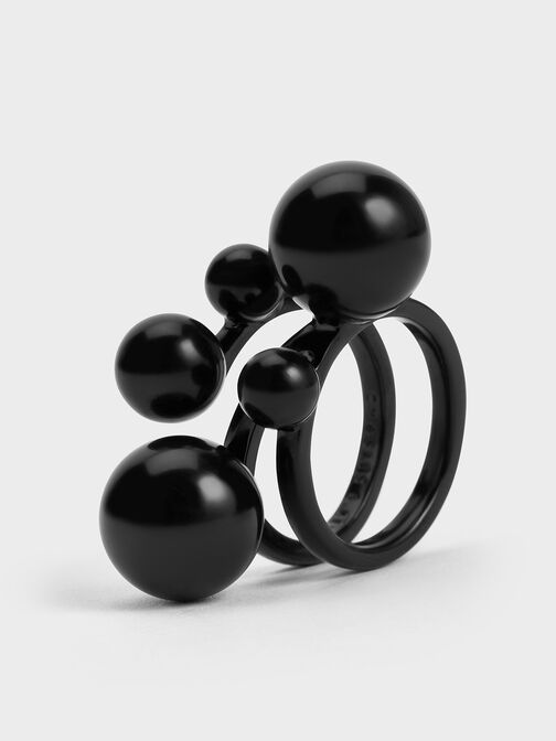 Metallic Sphere Sculptural Ring, Black, hi-res