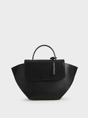Geometric Top Handle Bag, Black, hi-res
