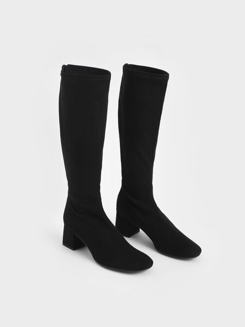 Textured Block Heel Knee Boots, Black Textured, hi-res