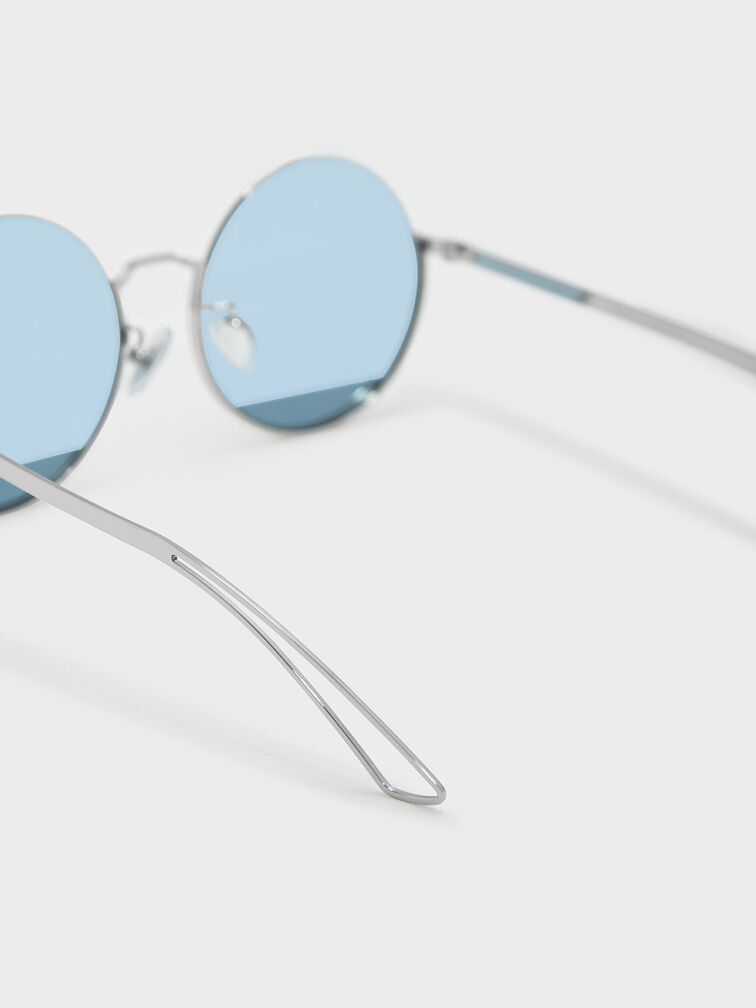 Round Half Frame Sunglasses, Blue, hi-res