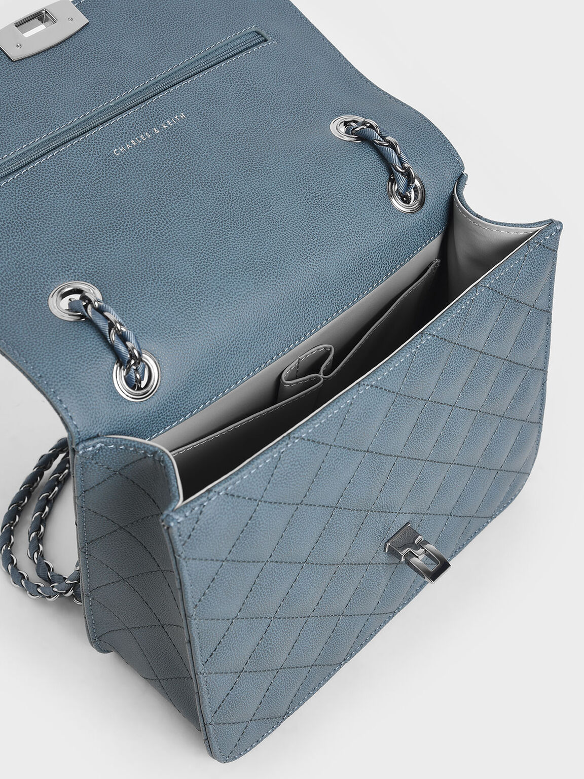 Quilted Chain Strap Bag, Blue, hi-res