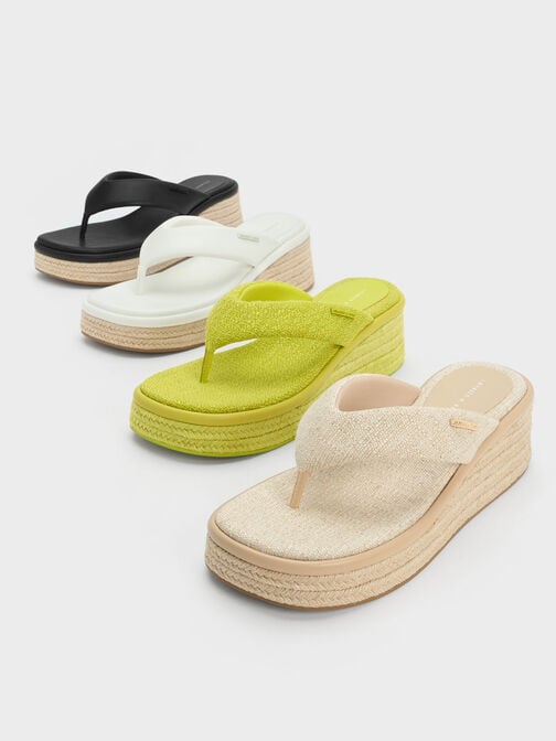 Woven Espadrille Thong Sandals, Lime, hi-res