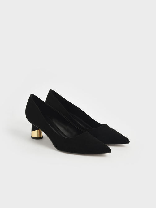 Zapatos de tacón texturizados con tacón escultural metalizado, Negro texturizado, hi-res
