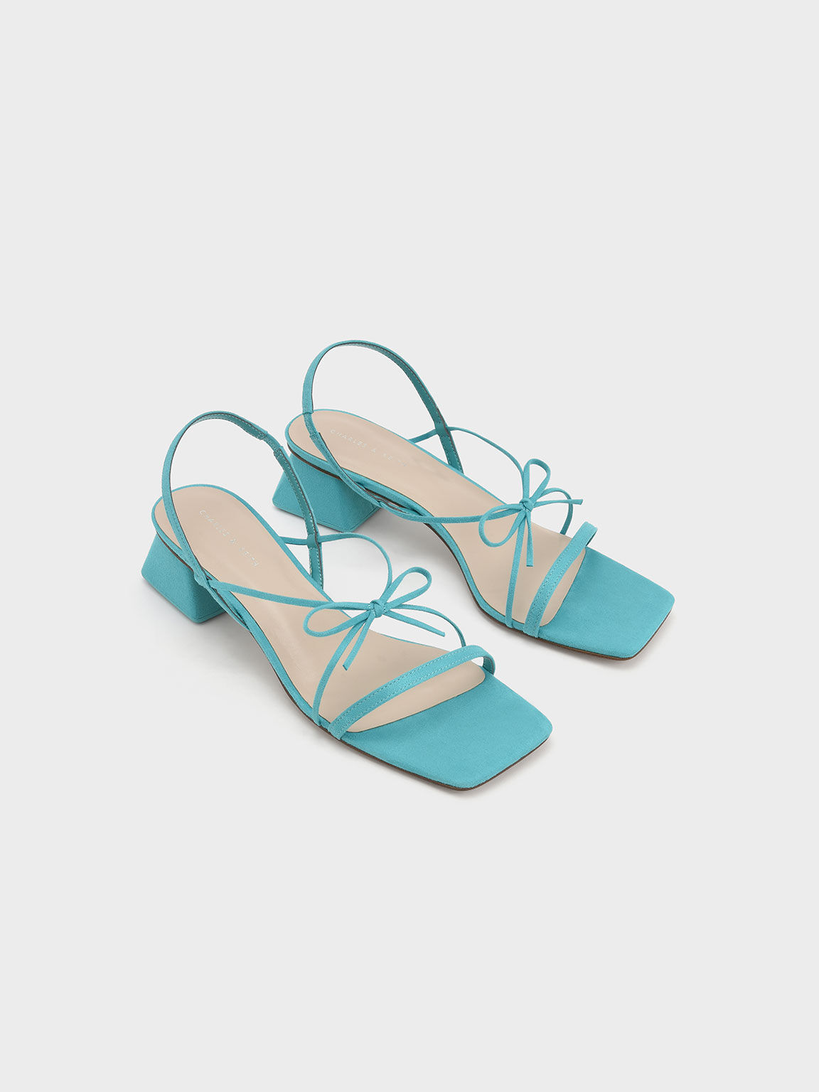 Strappy Bow Textured Slingback Sandals, Turquoise, hi-res