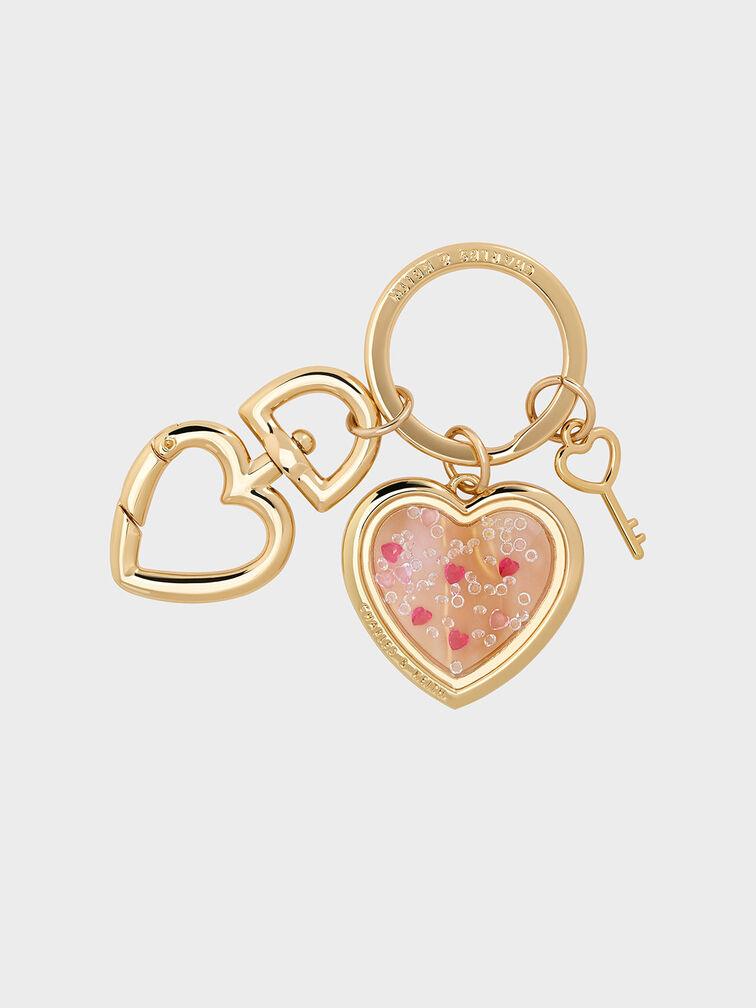 Porte-clés en cristal à cadenas en forme de cœur, Or, hi-res