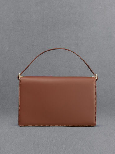 Leather & Canvas Two-Tone Shoulder Bag, Cognac, hi-res