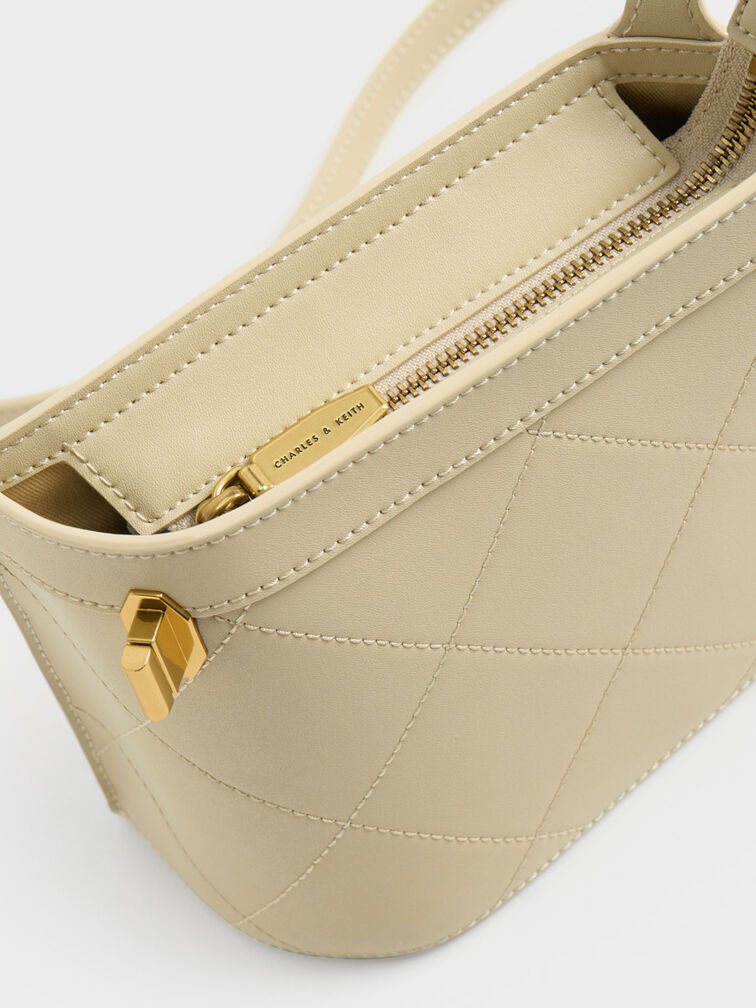 Bolso acolchado con detalles metálicos, Amarillo mantequilla, hi-res