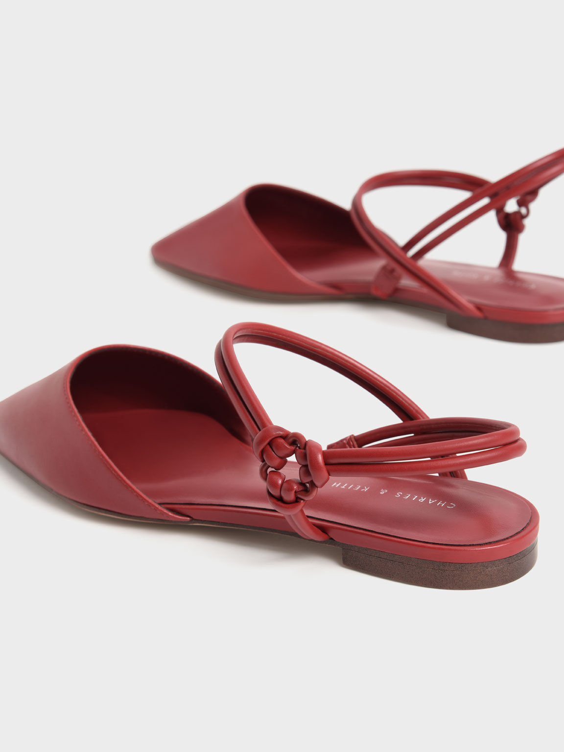 Knotted Ankle-Strap Ballerina Flats, Red, hi-res