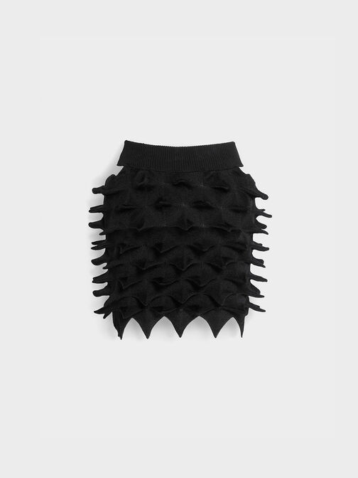 Minifalda con textura de picos, Negro, hi-res