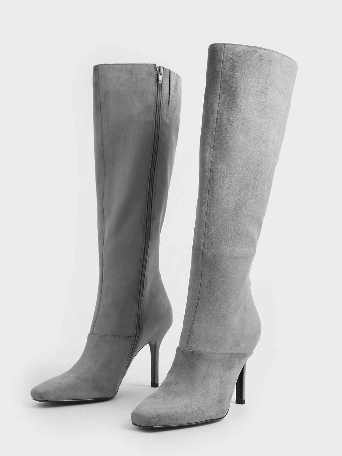 Grey Textured Knee High Boots | CHARLES & KEITH MT