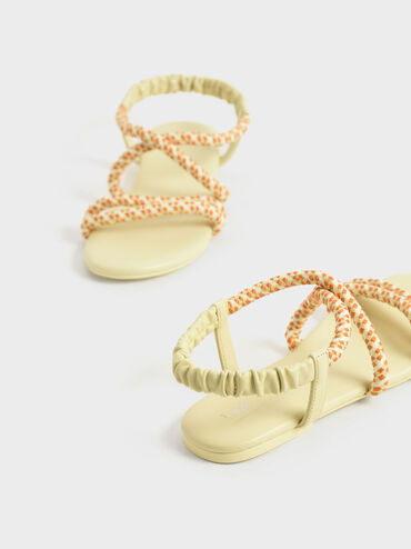 Sandales avec lanières en corde imprimée et bride arrière - Enfant, Jaune, hi-res