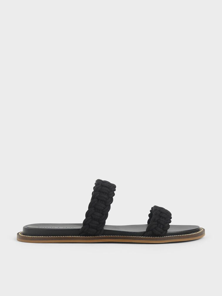 Rope Slide Sandals, Black, hi-res