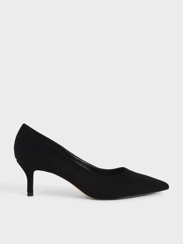 Textured Pointed Toe Court Shoes, Black Textured, hi-res