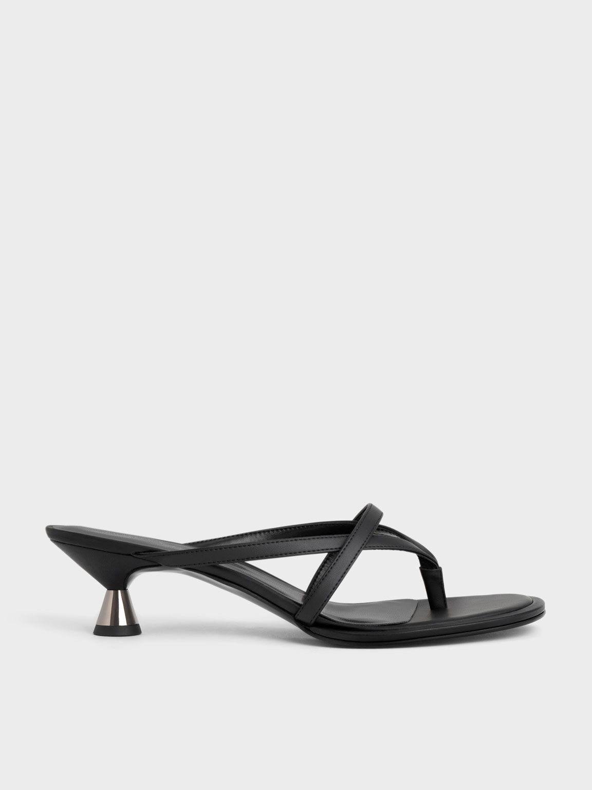 Spool Heel Thong Sandals, Black, hi-res