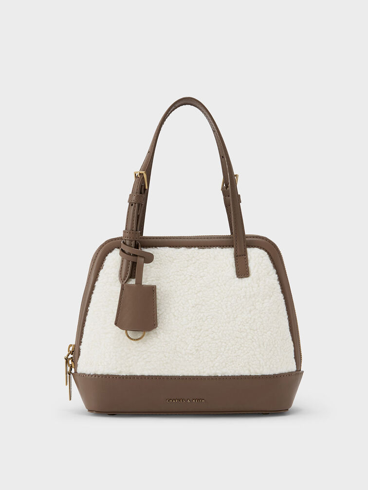 Enola Textured Structured Top Handle Bag, Cream, hi-res