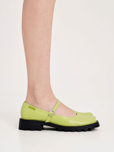 Chaussures Mary Jane à bout carré arrondi, Vert Citron, hi-res