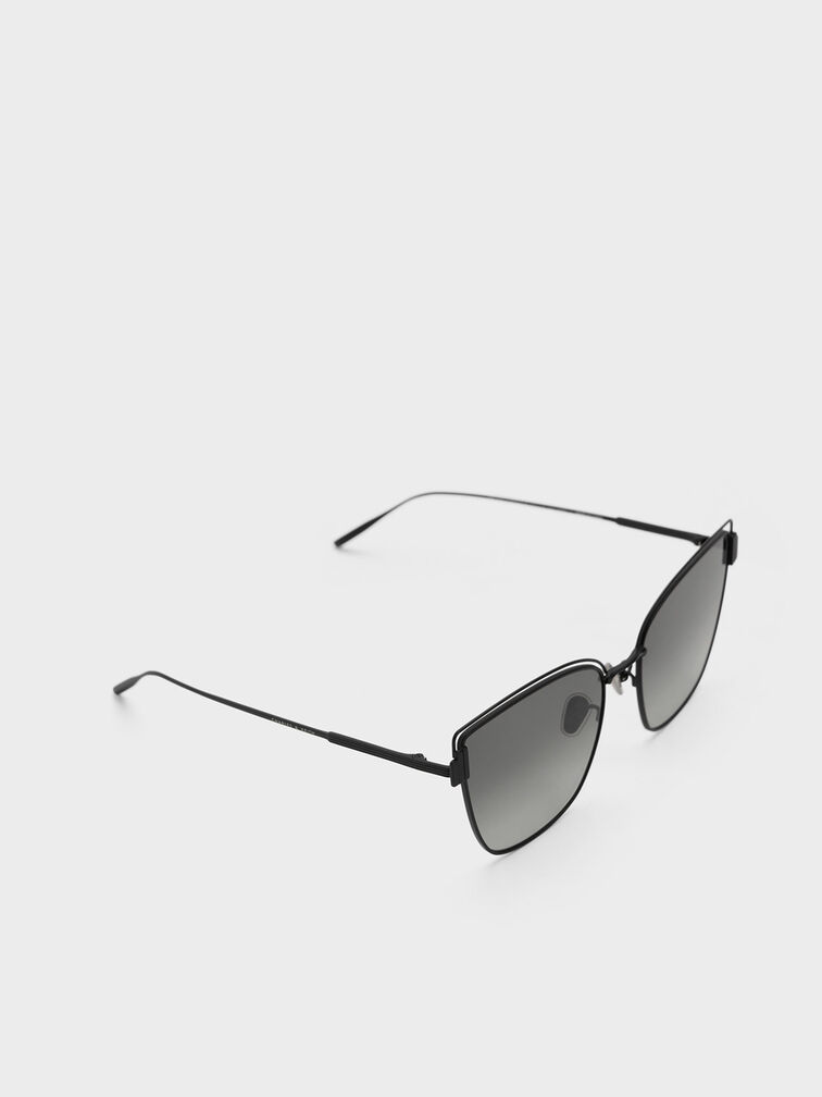 Gafas de sol cat-eye con montura metálica, Negro, hi-res