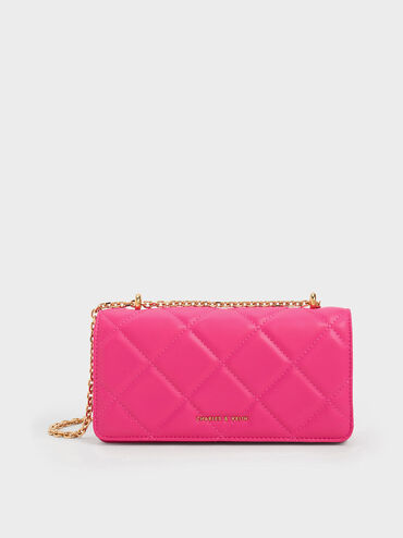 Paffuto Chain Handle Quilted Long Wallet, Fuchsia, hi-res