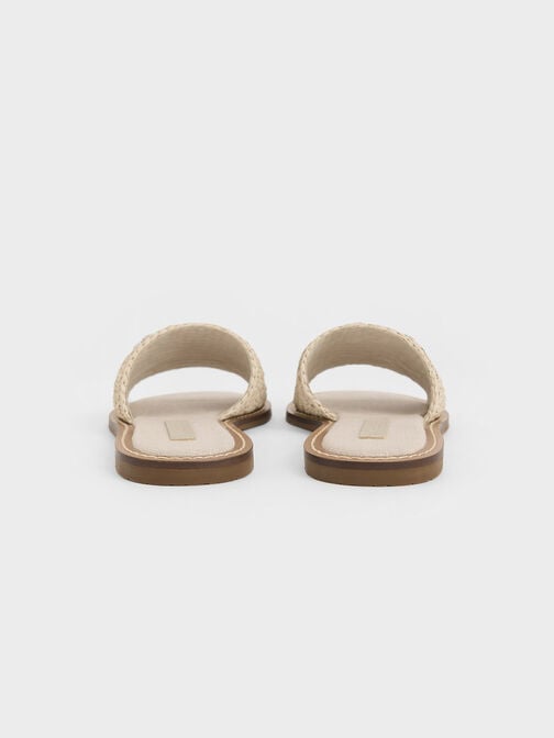 Raffia Woven Slide Sandals, Beige, hi-res