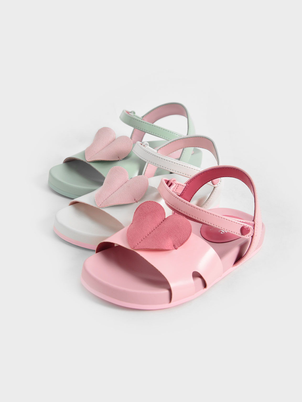 Girls' Heart-Motif Ankle Strap Sandals, White, hi-res