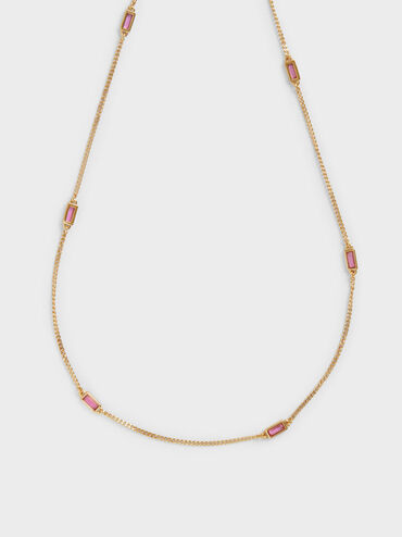 Crystal-Embellished Matinee Necklace, Fuchsia, hi-res