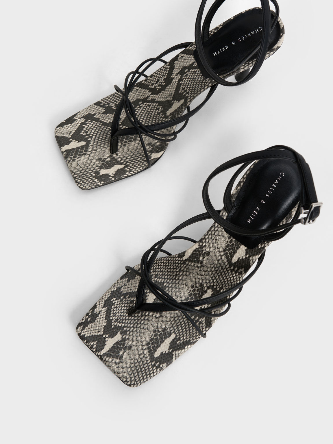 Snake-Print Ankle Strap Thong Sandals, Animal Print Natural, hi-res