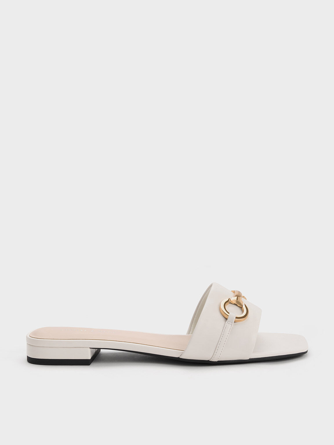 Metallic Bar Slide Sandals, White, hi-res
