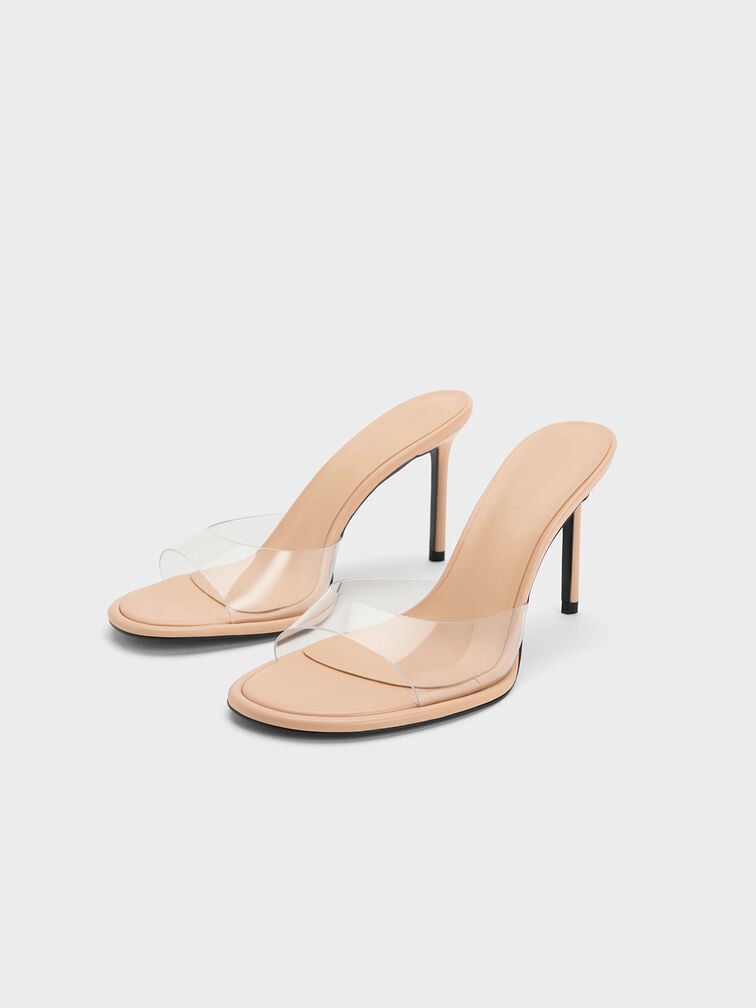 See-Through Cylindrical Heel Mules, Nude, hi-res